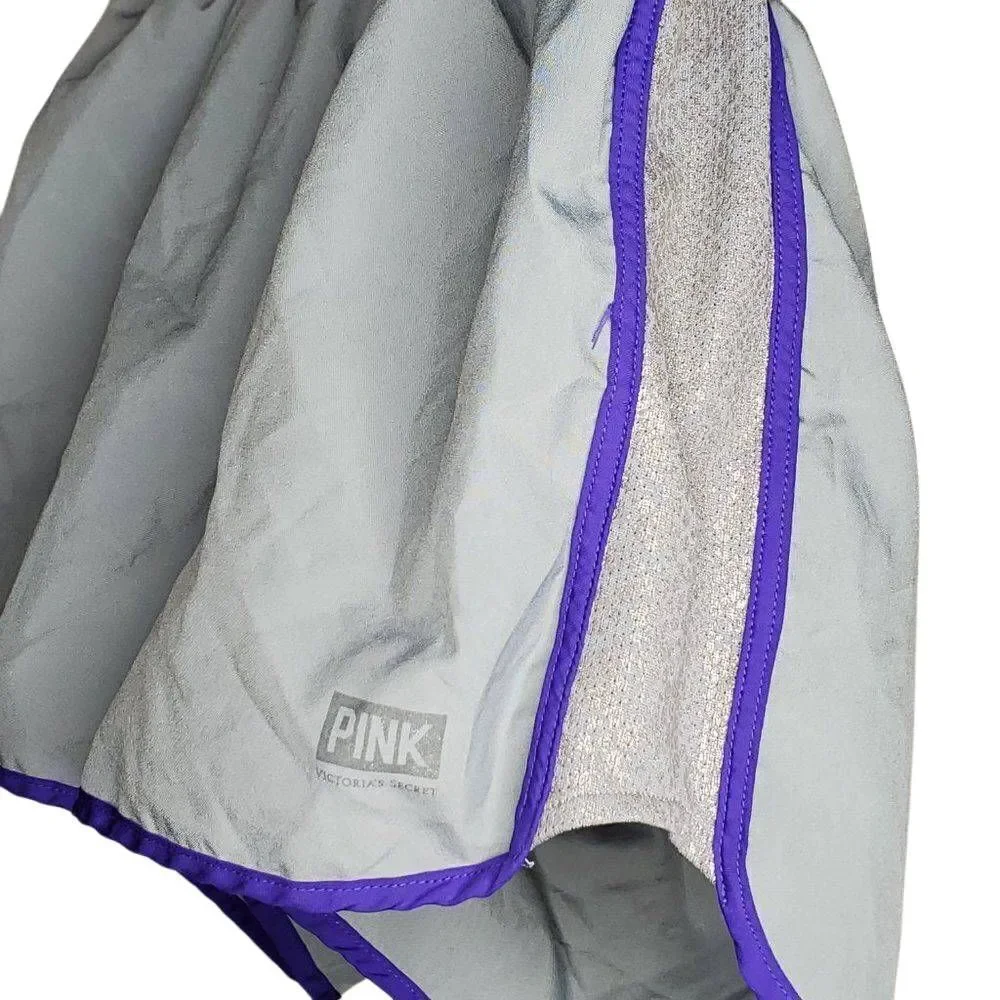 Victoria's Secret PINK Parachute Fully Lined Track Short Gray Silver and Purple‎